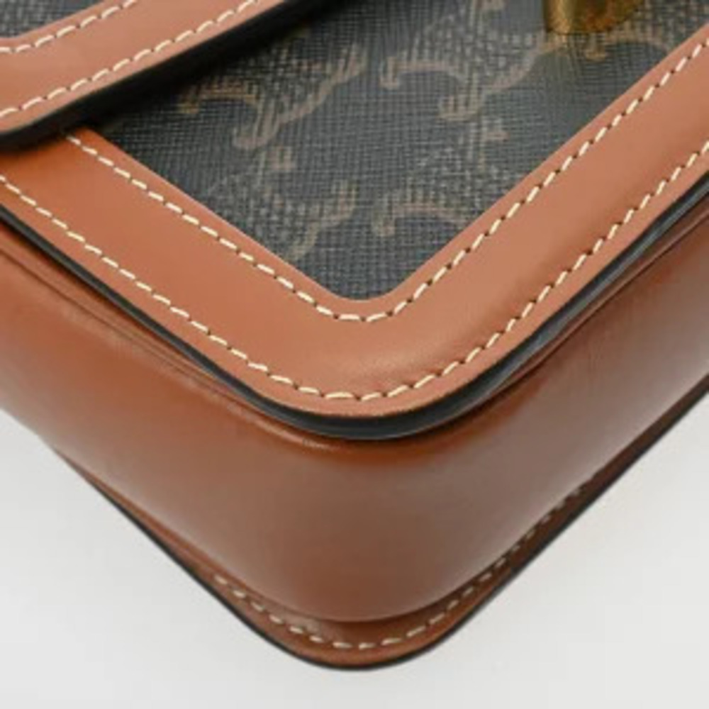 Celine Teen Triomphe Bag Tan Canvas Calfskin Shoulder - Picture 6 of 9